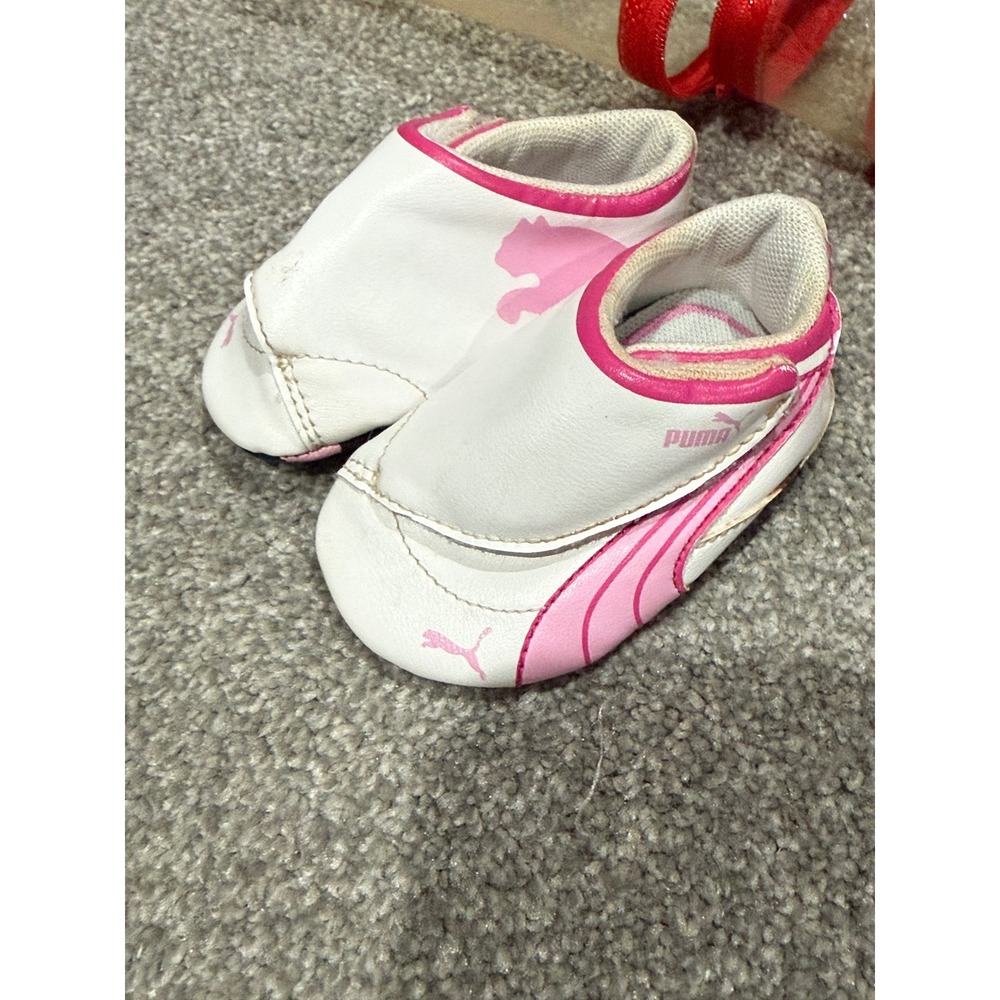 Puma Motorsport Infant Crib Shoes White Pink Soft Sole Baby Sneakers Size 2 US